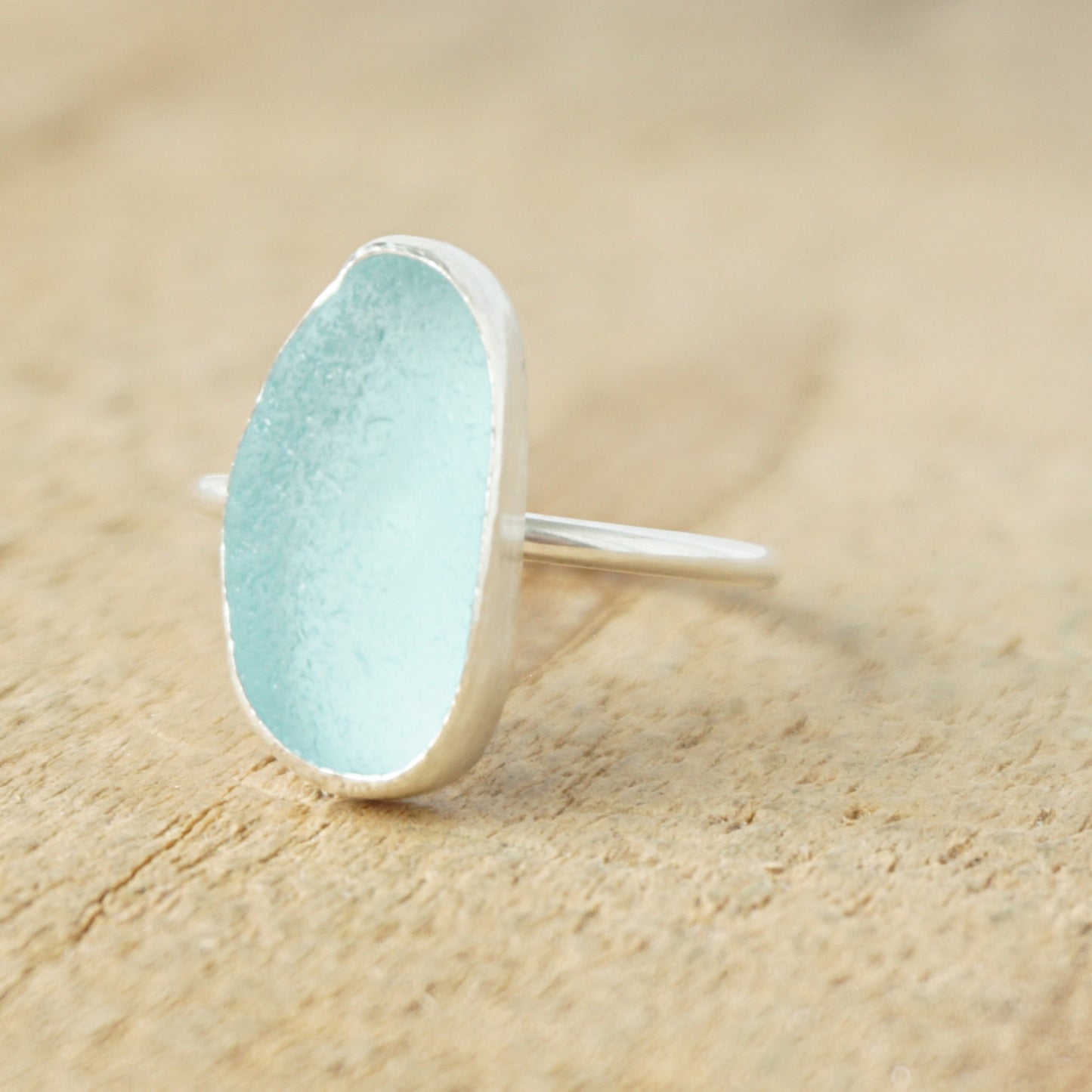Size 8 1/2 Teal Blue Green Sea Glass Stacking Ring