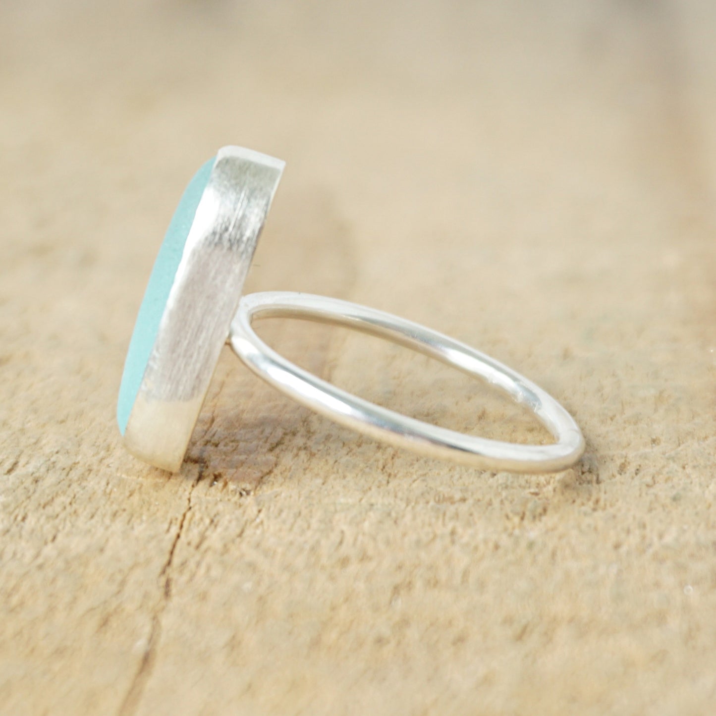 Size 8 1/2 Teal Blue Green Sea Glass Stacking Ring