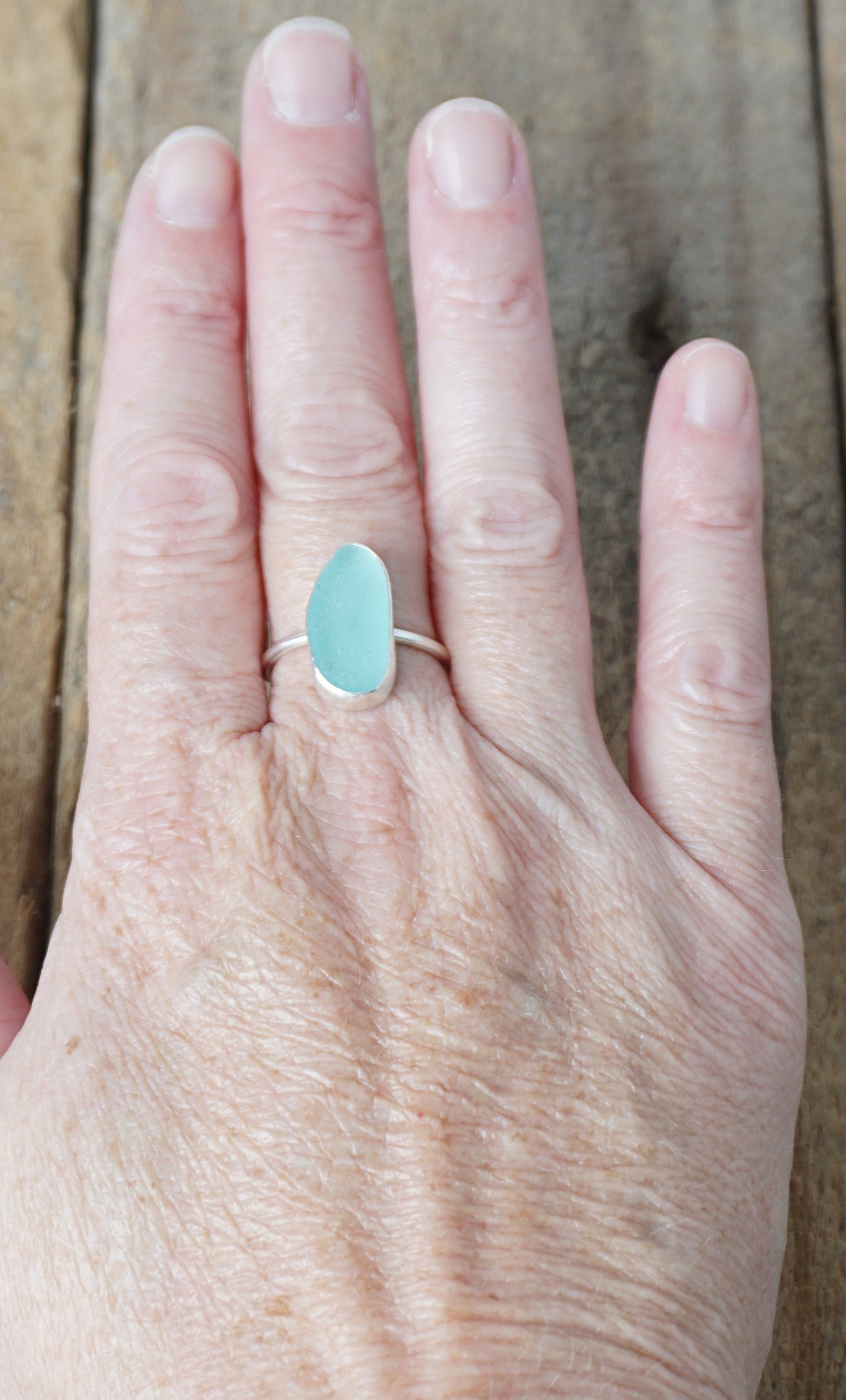 Size 8 1/2 Teal Blue Green Sea Glass Stacking Ring