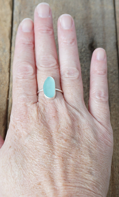 Size 8 1/2 Teal Blue Green Sea Glass Stacking Ring