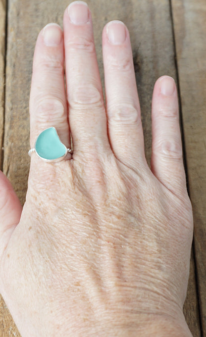 Size 9 Teal Blue Green Sea Glass Stacking Ring