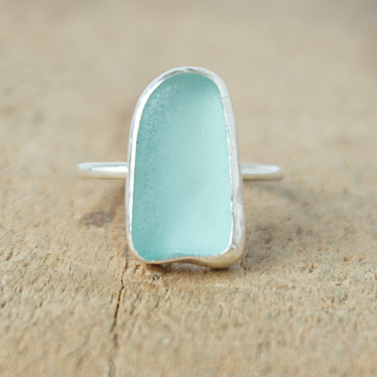 Size 7 Teal Blue Green Sea Glass Stacking Ring