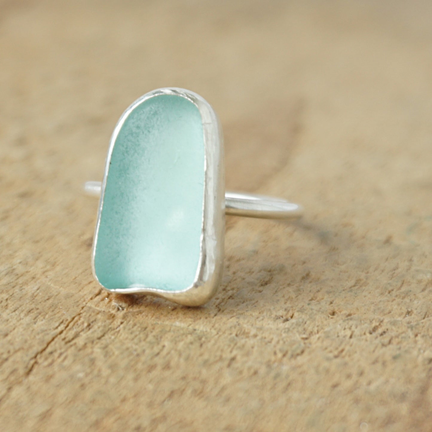 Size 7 Teal Blue Green Sea Glass Stacking Ring