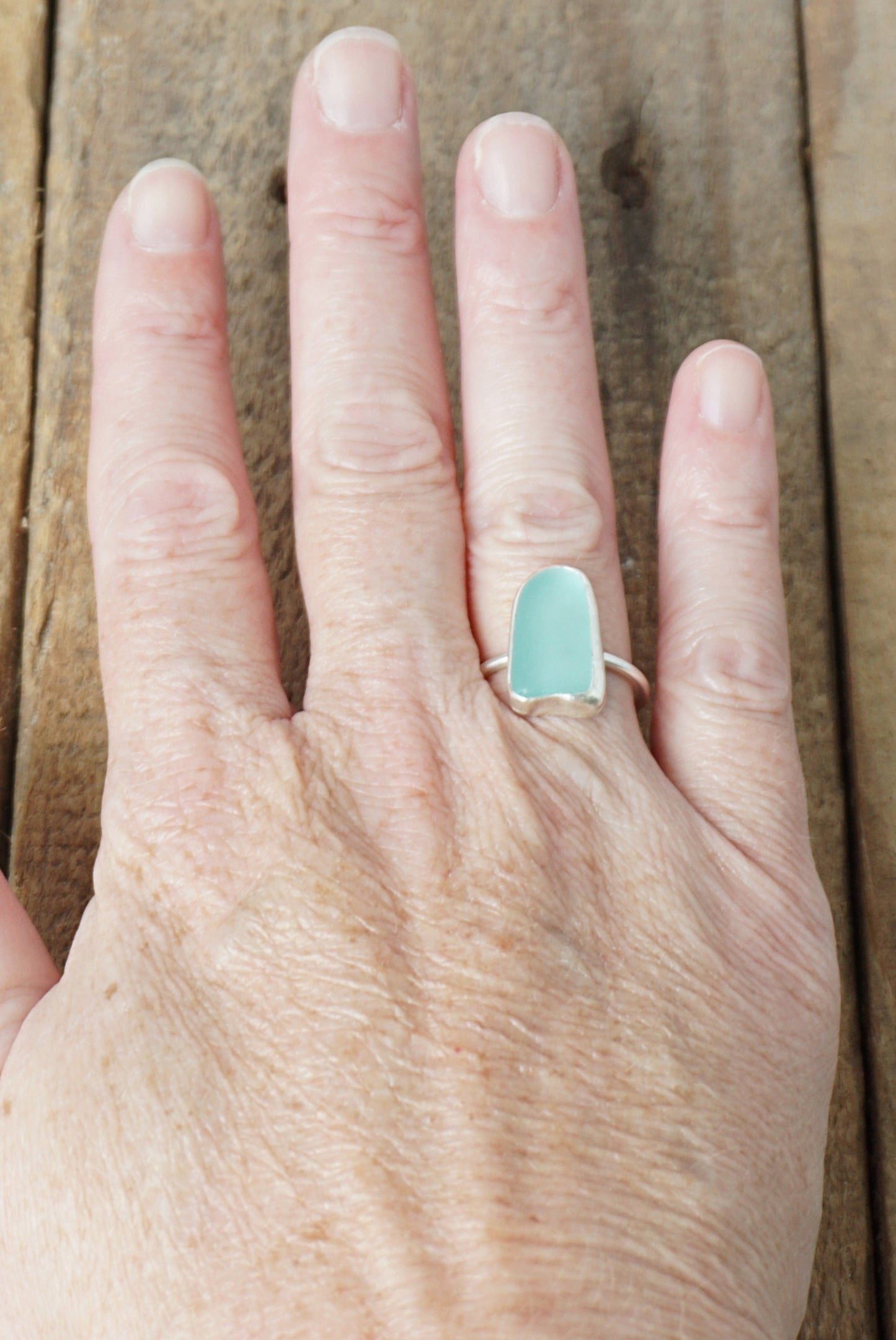 Size 7 Teal Blue Green Sea Glass Stacking Ring