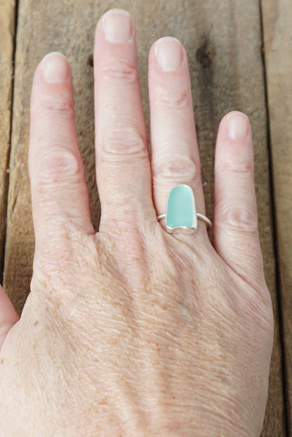 Size 7 Teal Blue Green Sea Glass Stacking Ring
