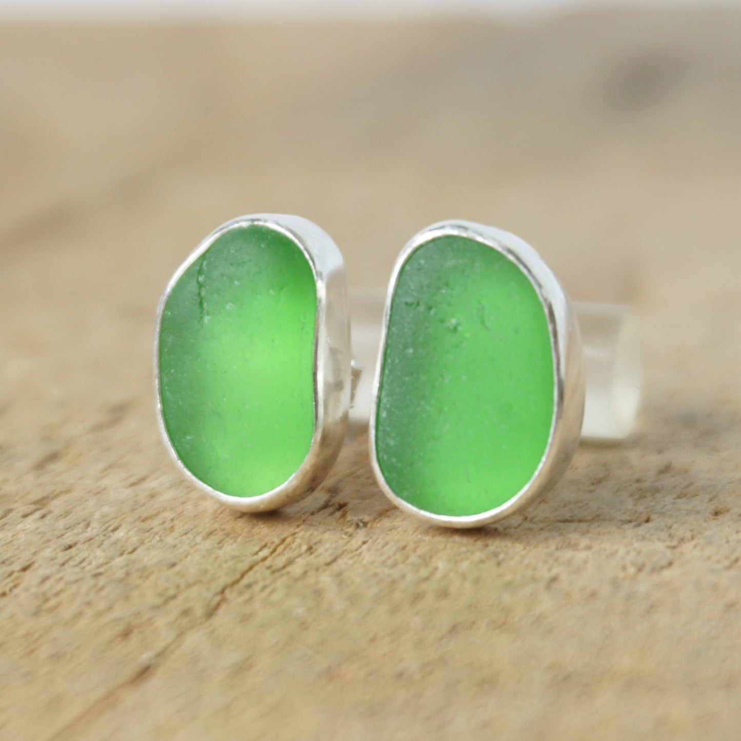 Kelly Green Sea Glass Stud Earrings