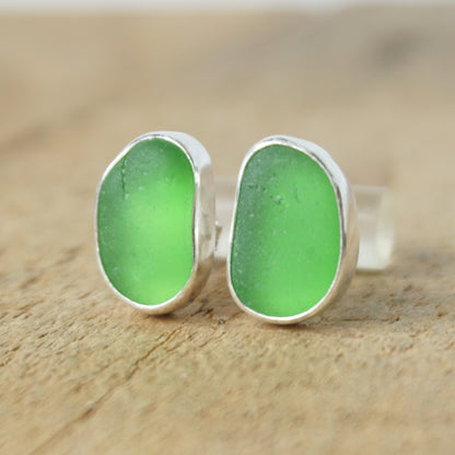 Kelly Green Sea Glass Stud Earrings