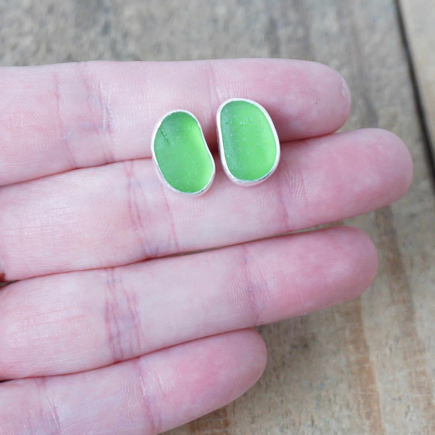Kelly Green Sea Glass Stud Earrings