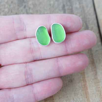 Kelly Green Sea Glass Stud Earrings