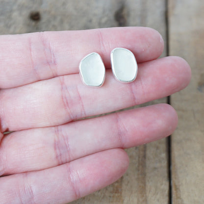 Clear Frosted Sea Glass Stud Earrings
