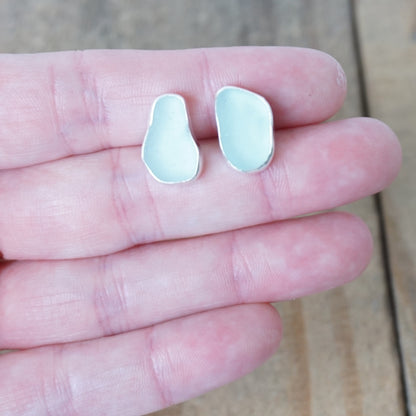 Soft Aqua Blue Sea Glass Stud Earrings