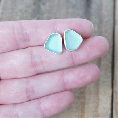 Teal Blue Green Sea Glass Stud Earrings