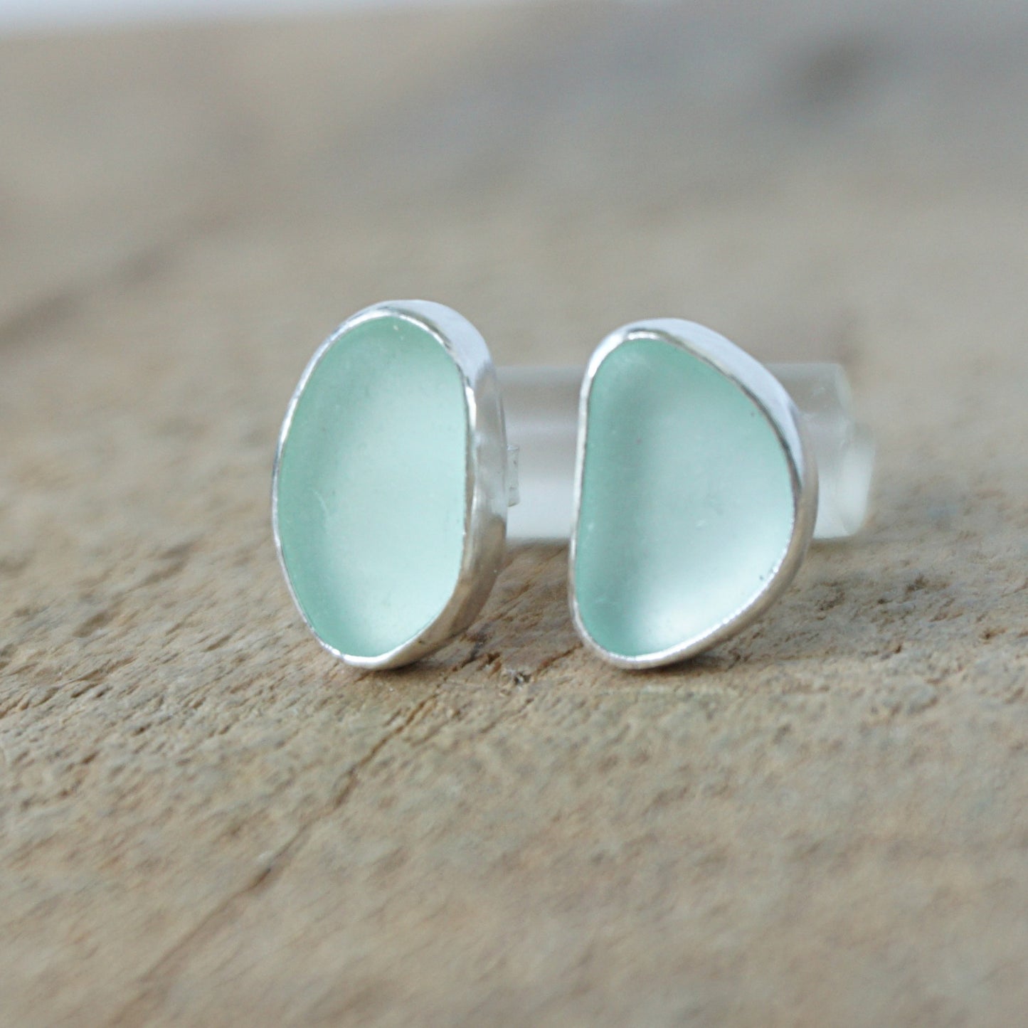 Seafoam Green Sea Glass Stud Earrings