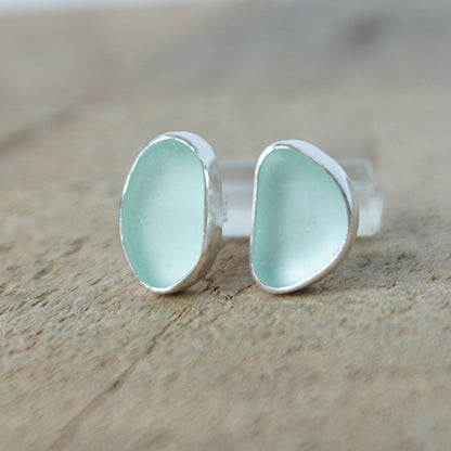 Seafoam Green Sea Glass Stud Earrings