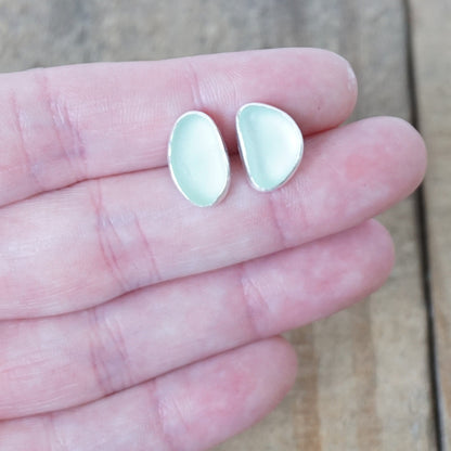 Seafoam Green Sea Glass Stud Earrings