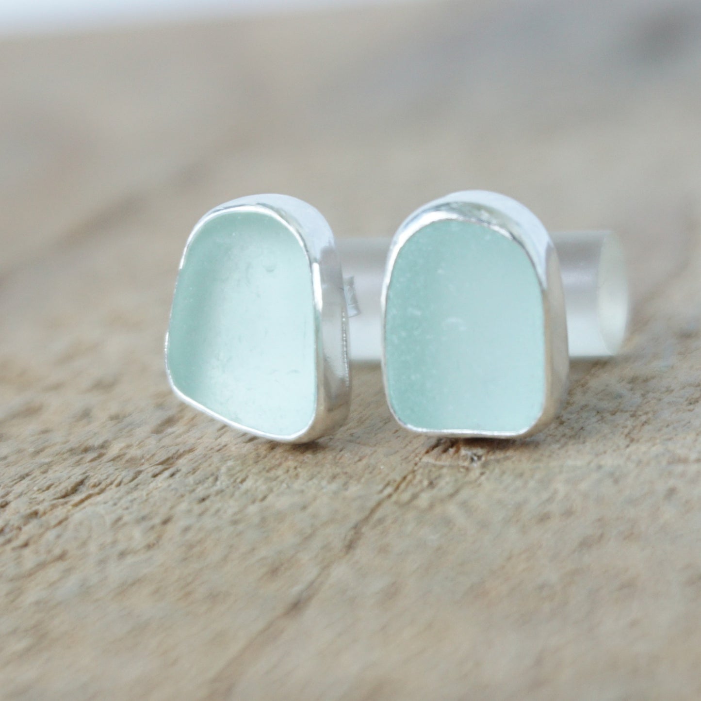 Seafoam Green Sea Glass Stud Earrings