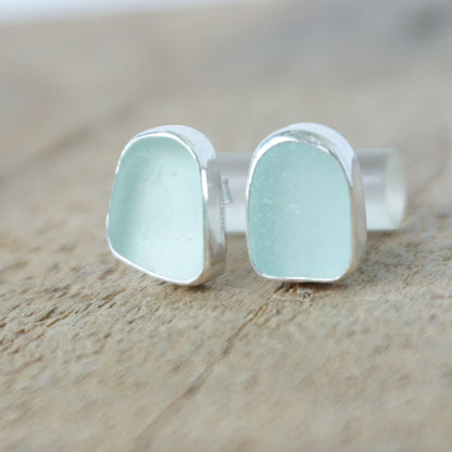 Seafoam Green Sea Glass Stud Earrings