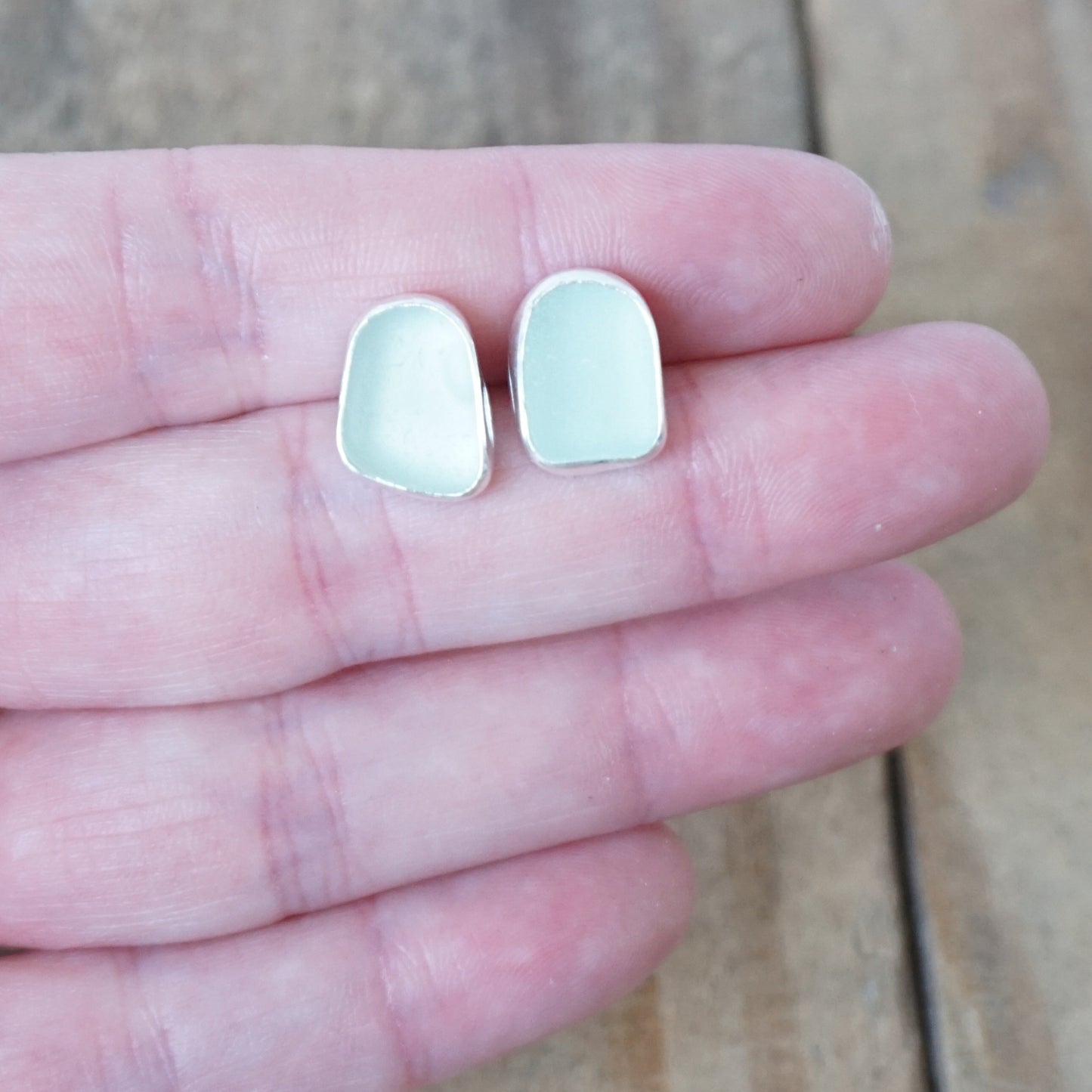 Seafoam Green Sea Glass Stud Earrings