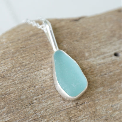 Teal Blue Green Sea Glass Pendant