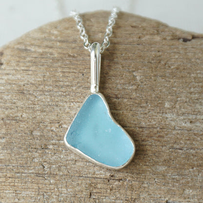 Aqua Blue Sea Glass Pendant