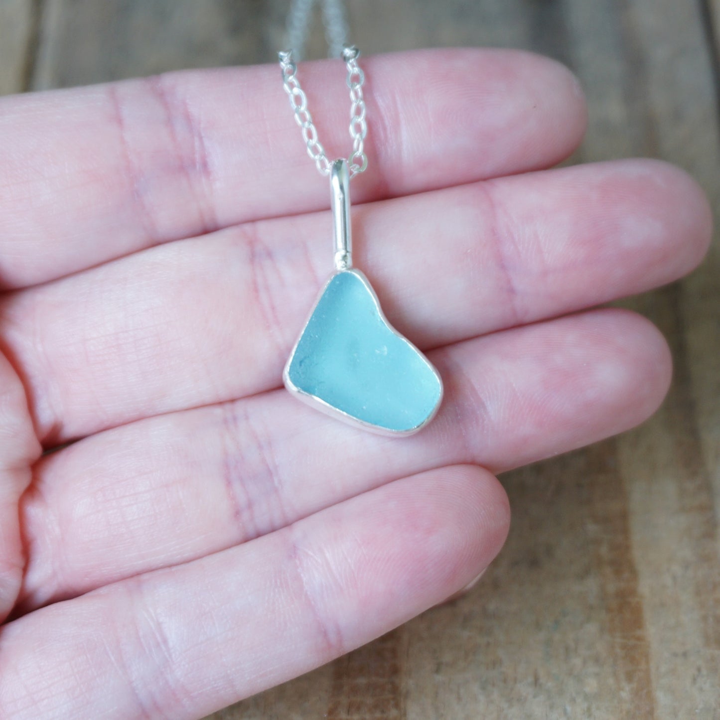 Aqua Blue Sea Glass Pendant