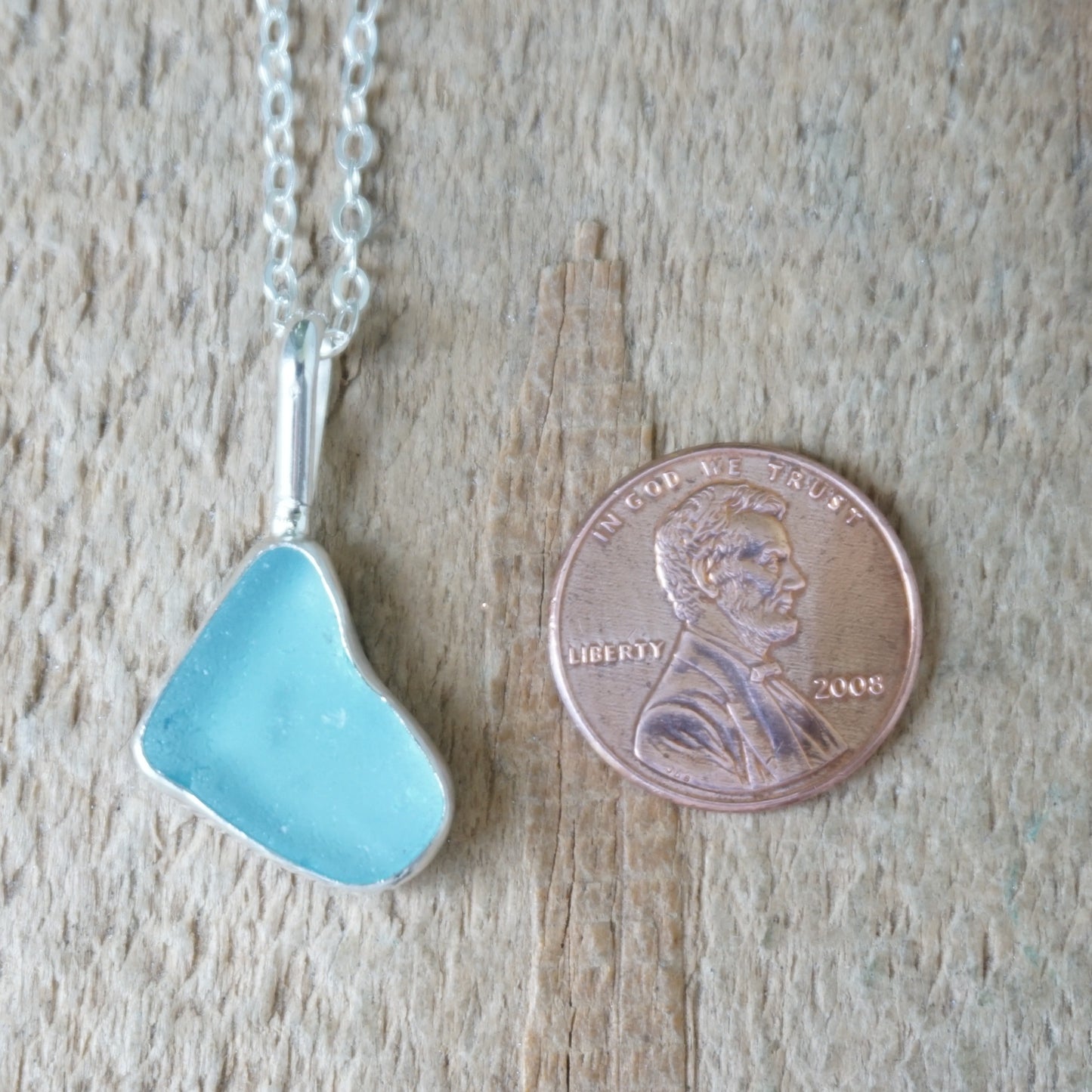 Aqua Blue Sea Glass Pendant