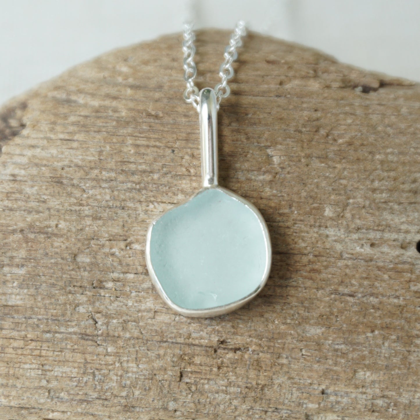 Soft Aqua Blue Sea Glass Pendant