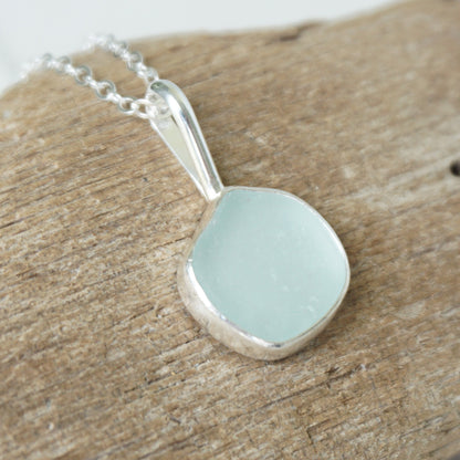 Soft Aqua Blue Sea Glass Pendant