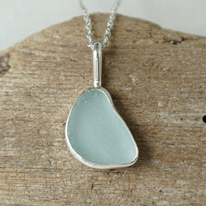 Soft Aqua Blue Sea Glass Pendant