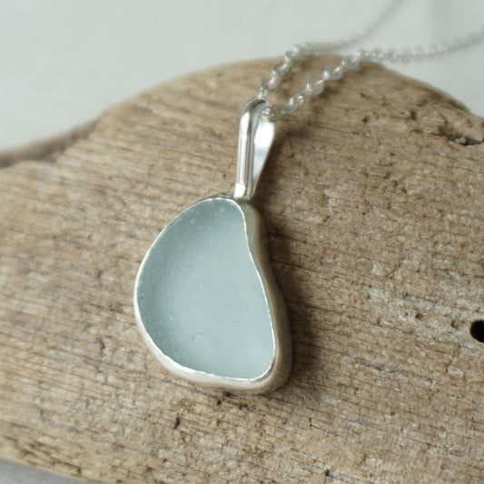 Soft Aqua Blue Sea Glass Pendant
