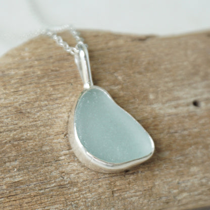 Soft Aqua Blue Sea Glass Pendant