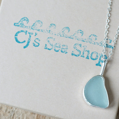 Soft Aqua Blue Sea Glass Pendant
