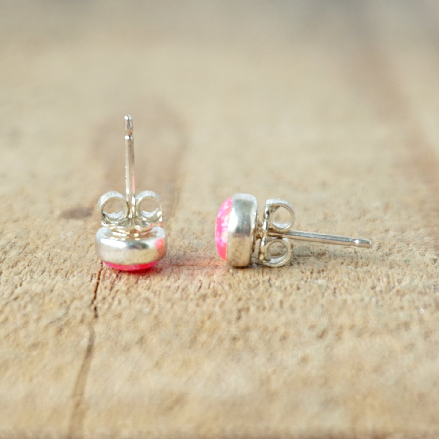 Hot Pink Aura Opal Stud Earrings, 6mm