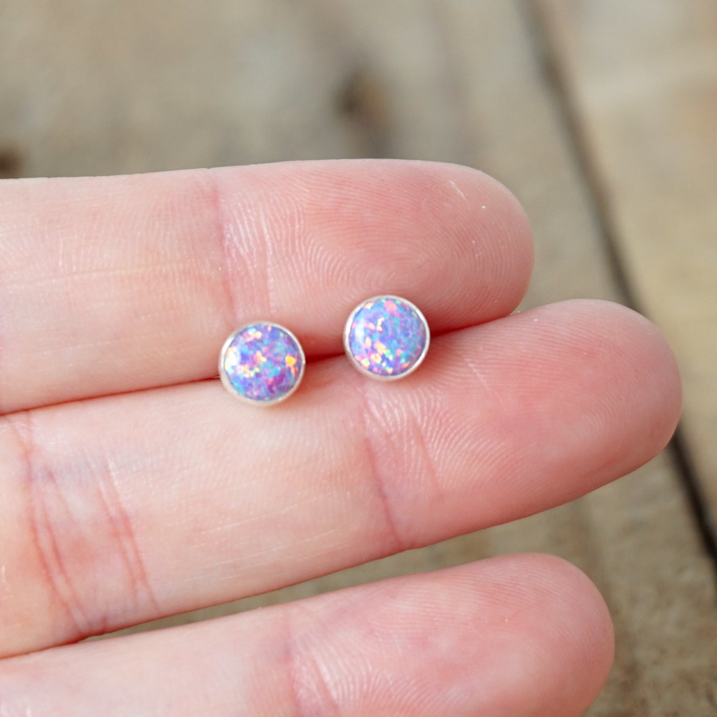 Light Purple Aura Opal Stud Earrings, 6mm
