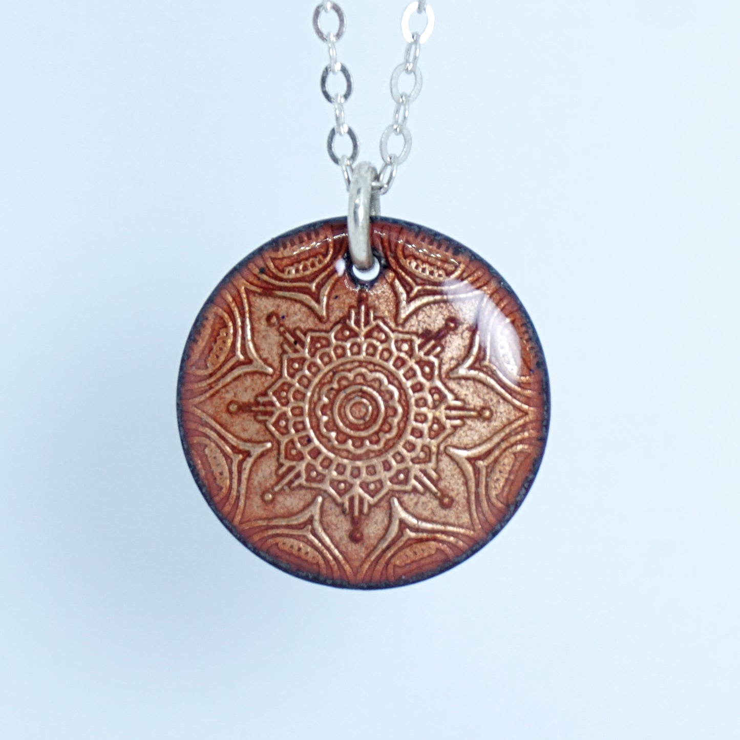 Metallic Copper Bronze Enamel Mandala Pendant