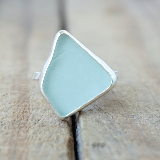 Size 5 1/4 Soft Aqua Blue Sea Glass Stacking Ring
