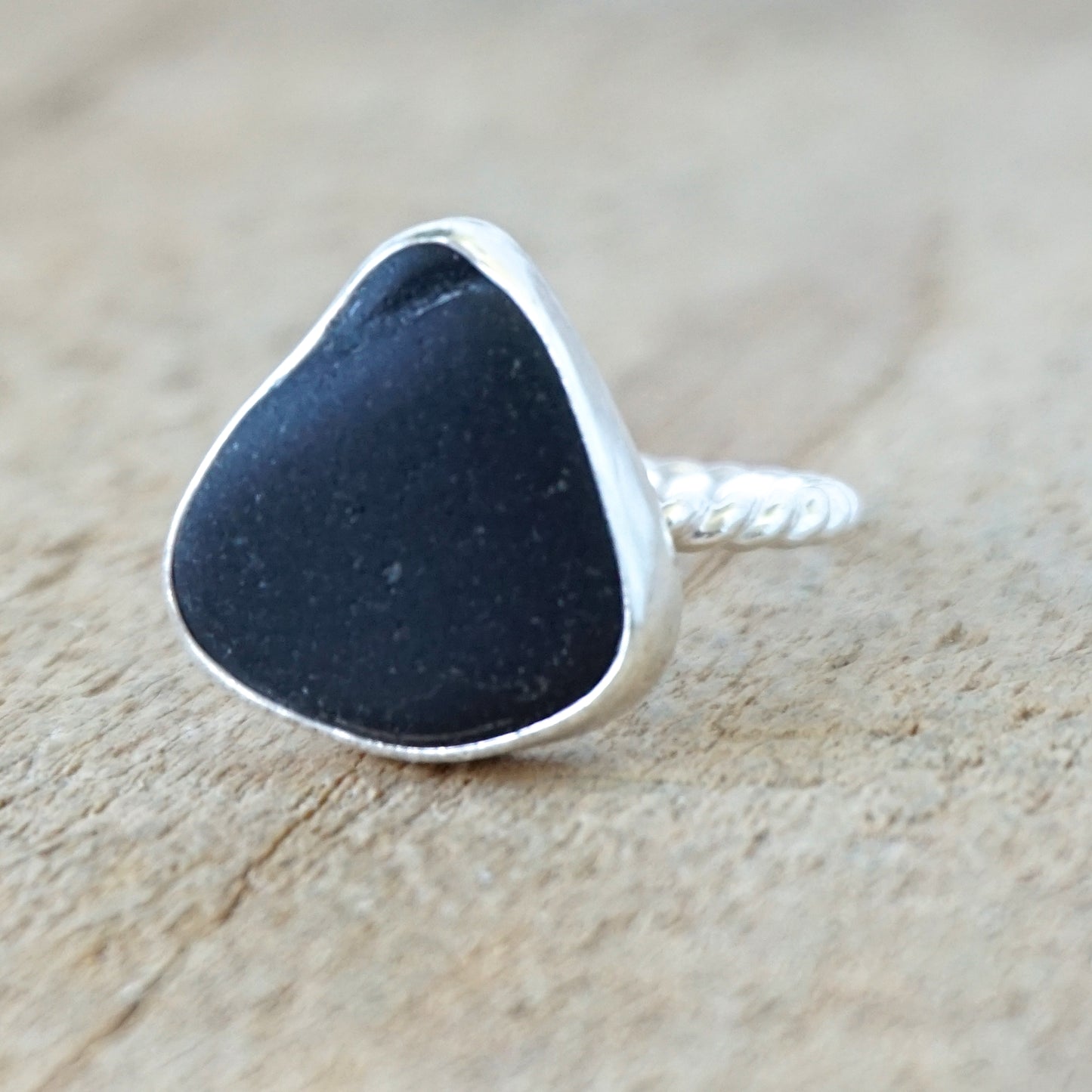 Size 7 3/4 Black Sea Glass Stacking Ring