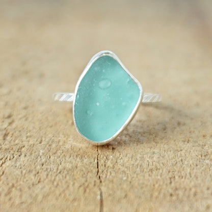 Size 8 Teal Blue Green Sea Glass Stacking Ring