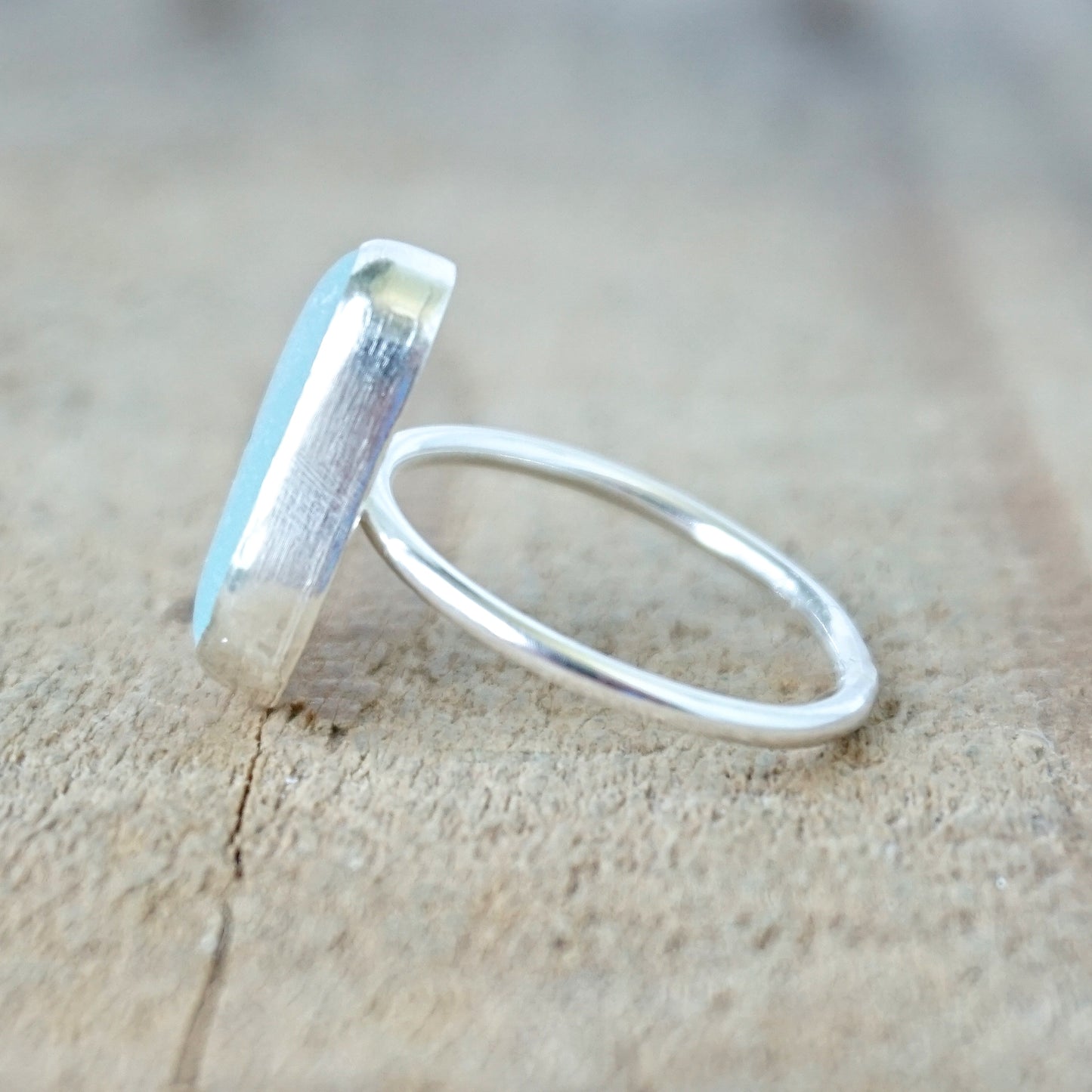 Size 8 3/4 Soft Aqua Blue Sea Glass Stacking Ring