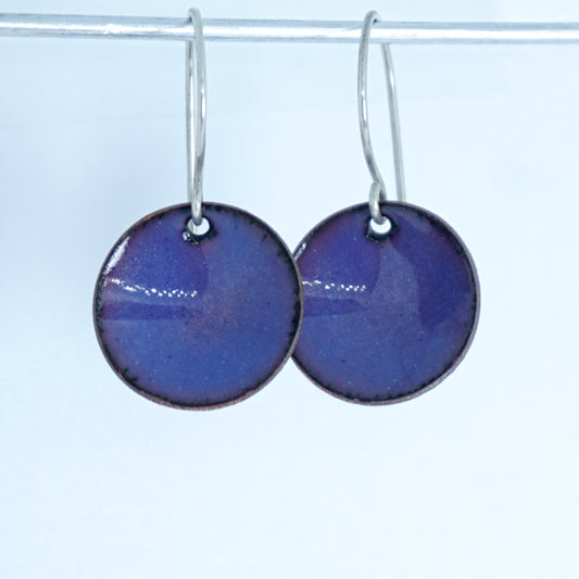Metallic Purple Enamel Disc Earrings