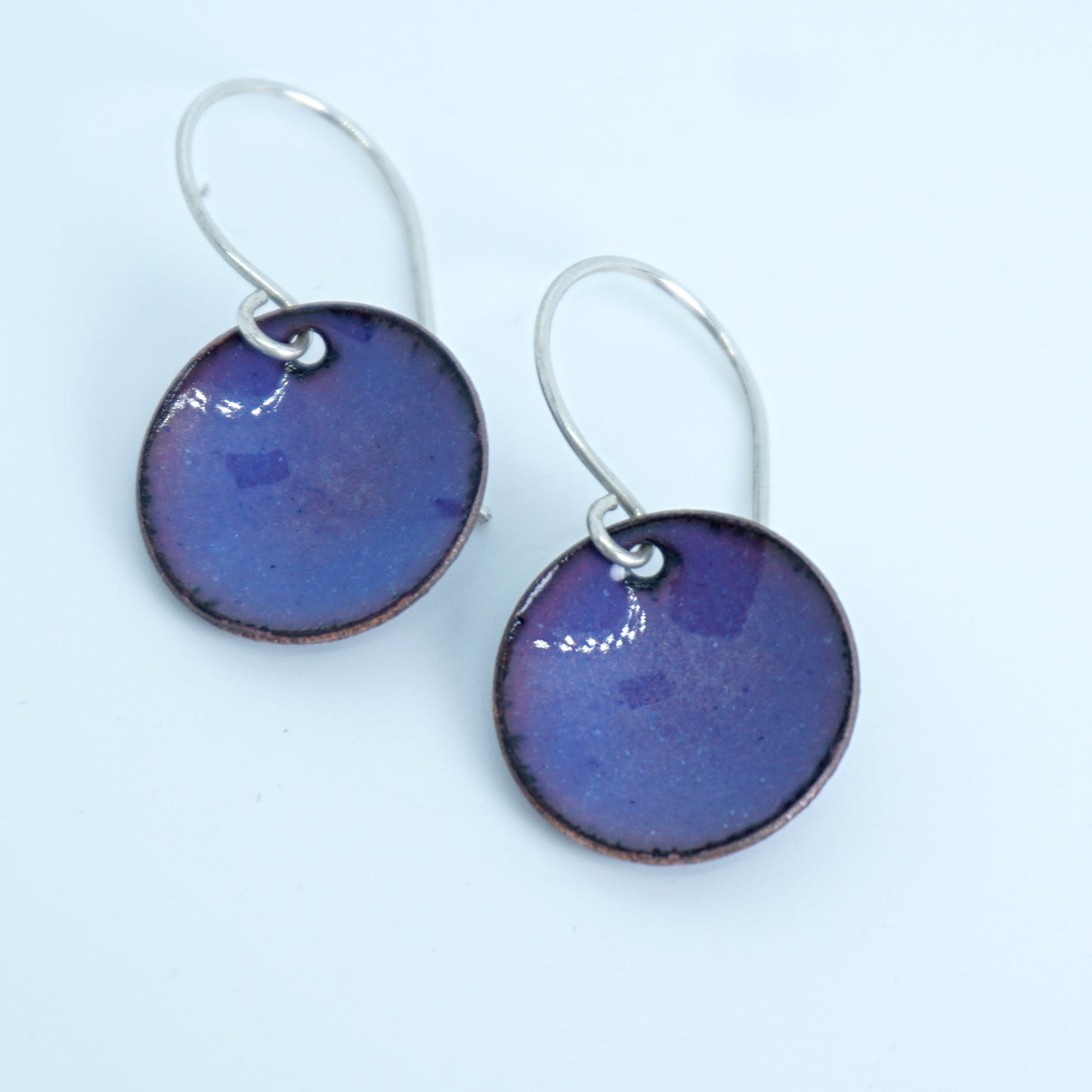 Metallic Purple Enamel Disc Earrings