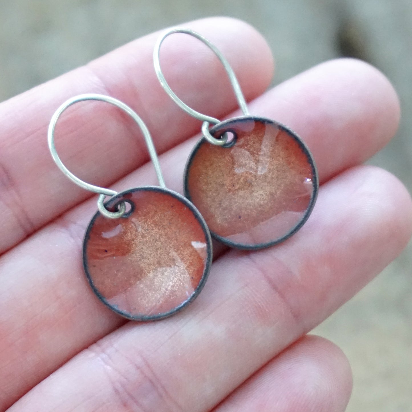 Bronze Enamel Disc Earrings