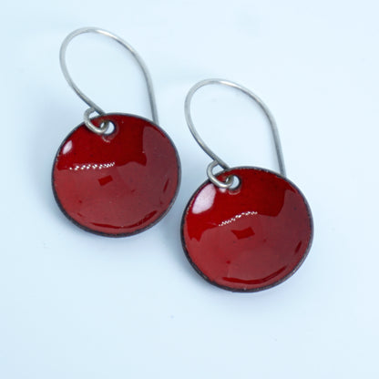 Red Enamel Disc Earrings