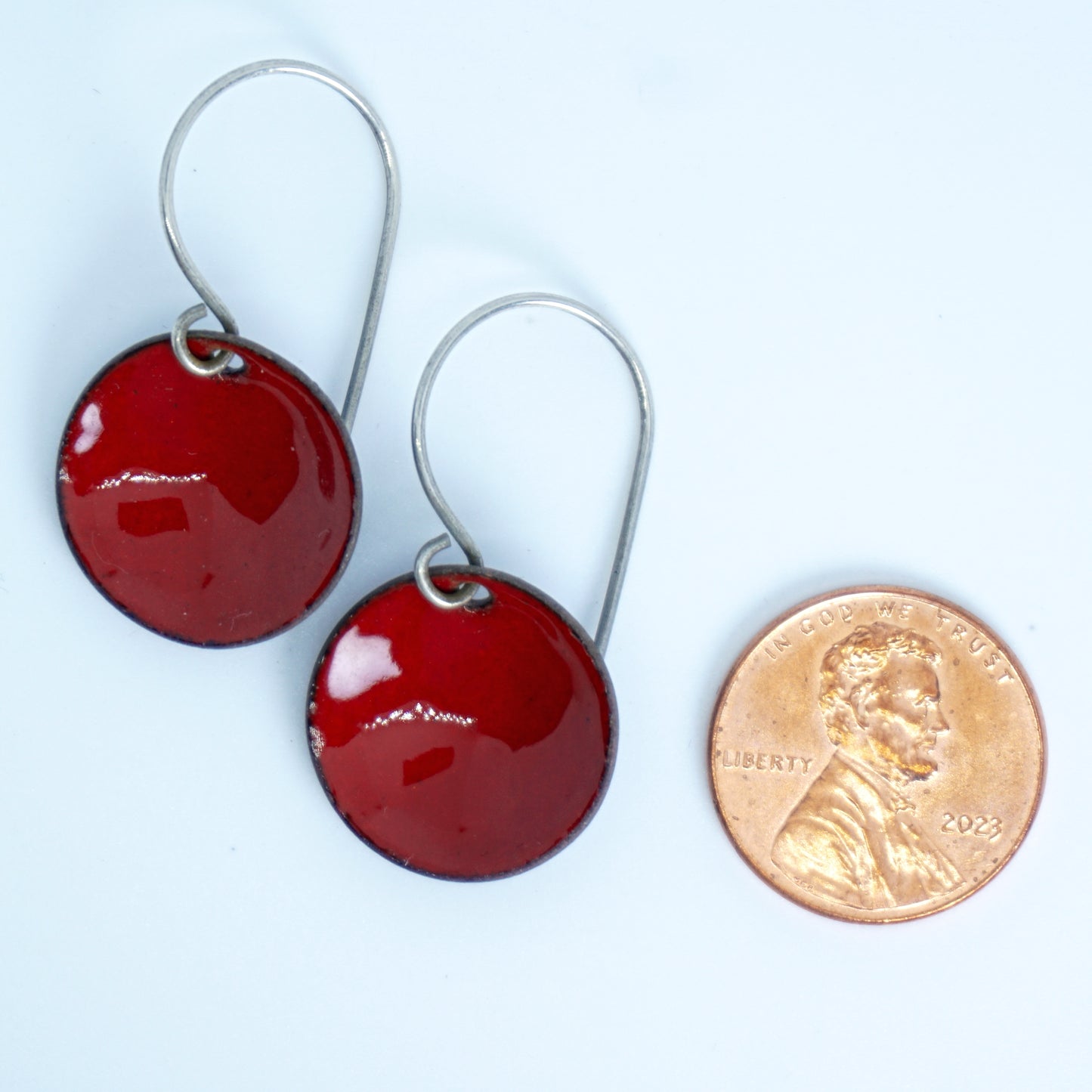 Red Enamel Disc Earrings