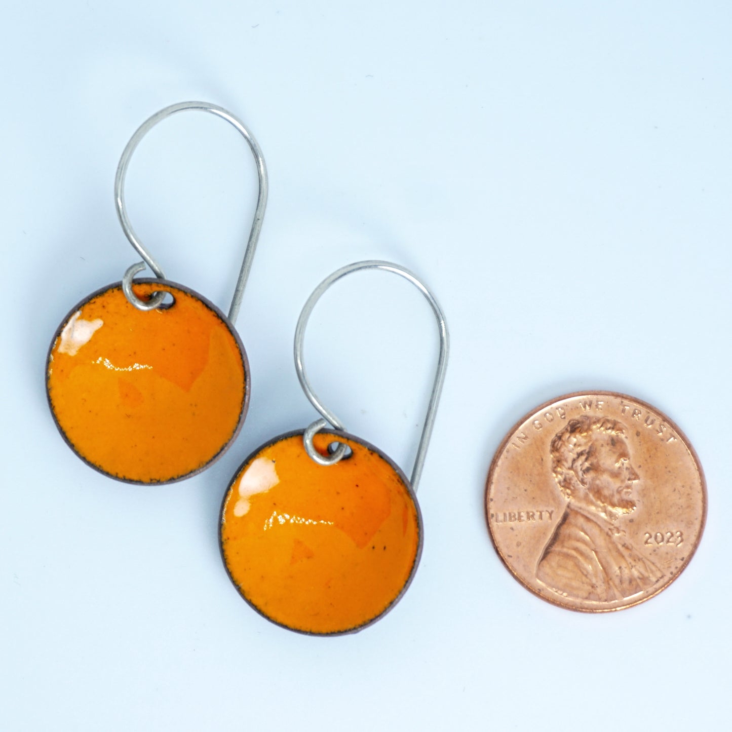 Tangerine Orange Enamel Disc Earrings