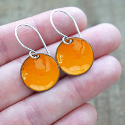 Tangerine Orange Enamel Disc Earrings