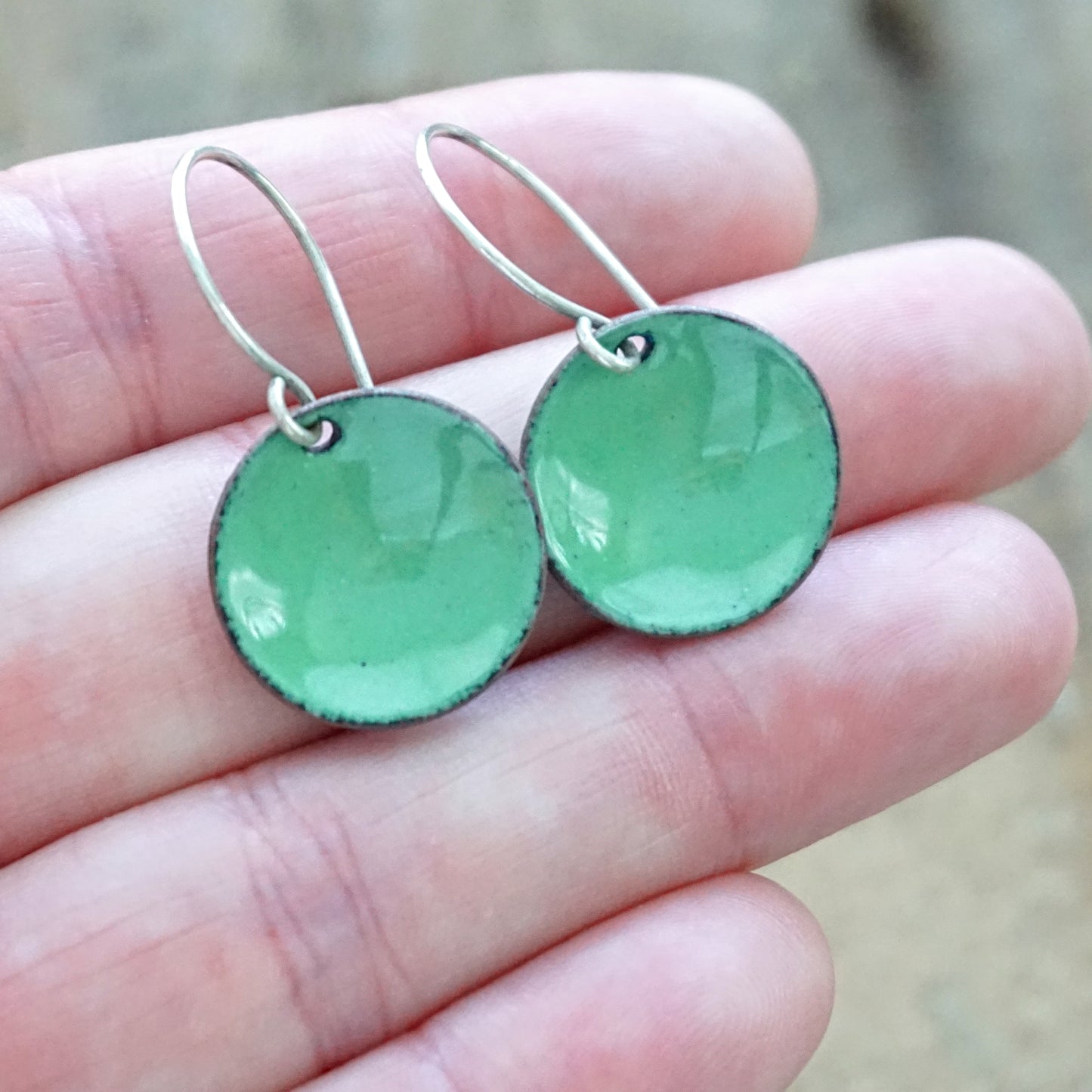 Spring Green Enamel Disc Earrings