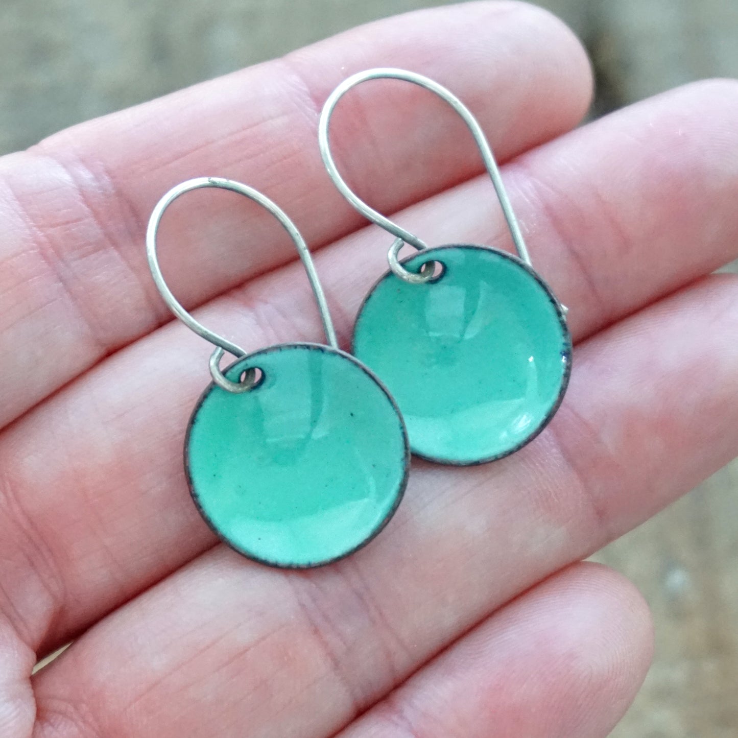 Mint Green Enamel Disc Earrings