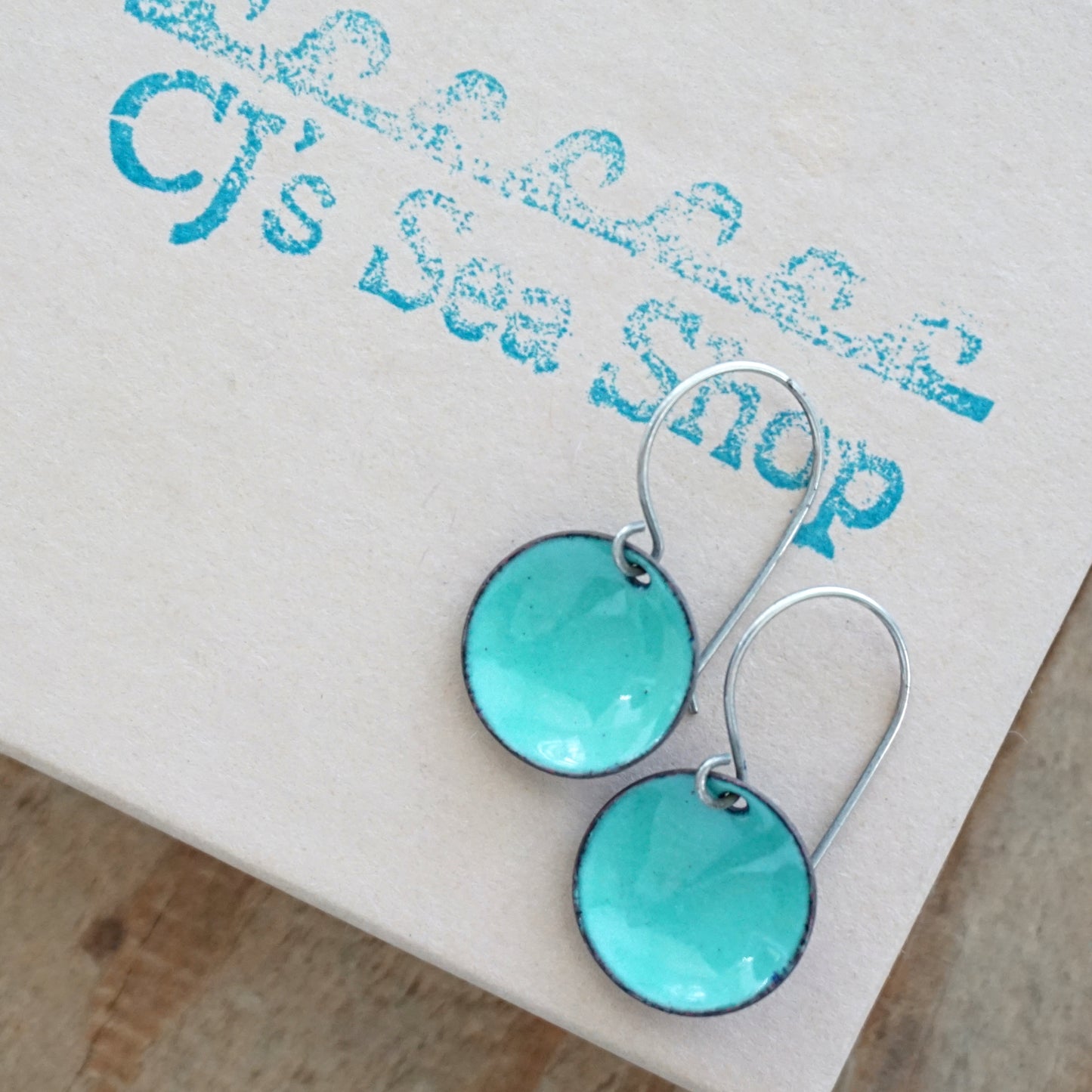 Mint Green Enamel Disc Earrings