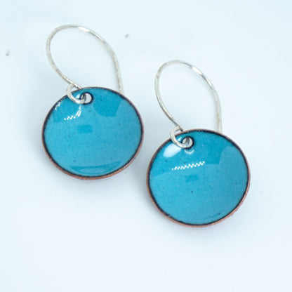 Teal Green Enamel Disc Earrings